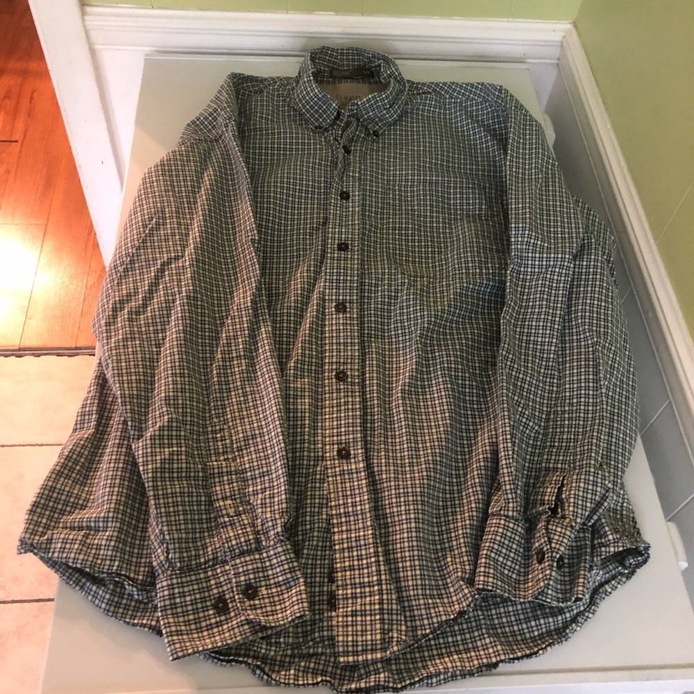 Haggar Plaid Button Down Shirt Men Long Sleeve Collared Blue Green Check